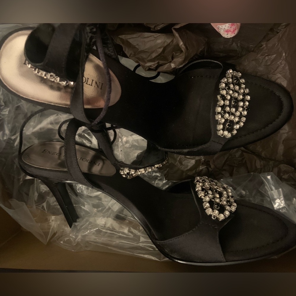 Enzo Angiolini satin rhinestone heels